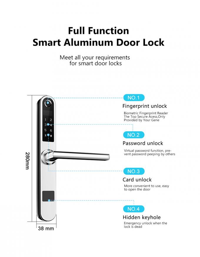 DIgital Fingerprint Aluminum Sliding Door Lock Silver / Black / Golden Color 2