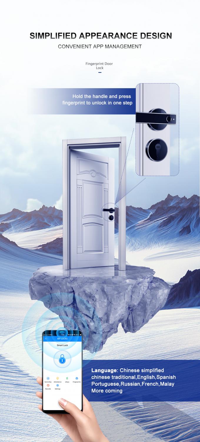 Residence Fingerprint Door Lock / Separate Cylinder WiFi Bluetooth APP Smart Electronic  Door Lock 2