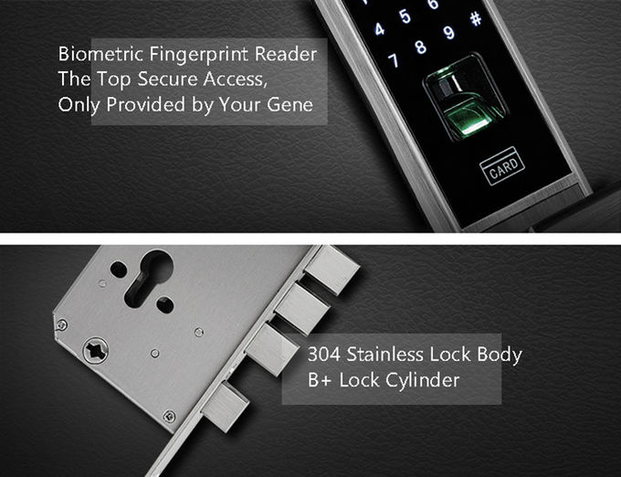 Garbled Digital Fingerprint Door Lock Touch Screen MF1 Card Silver / Red Brass 0
