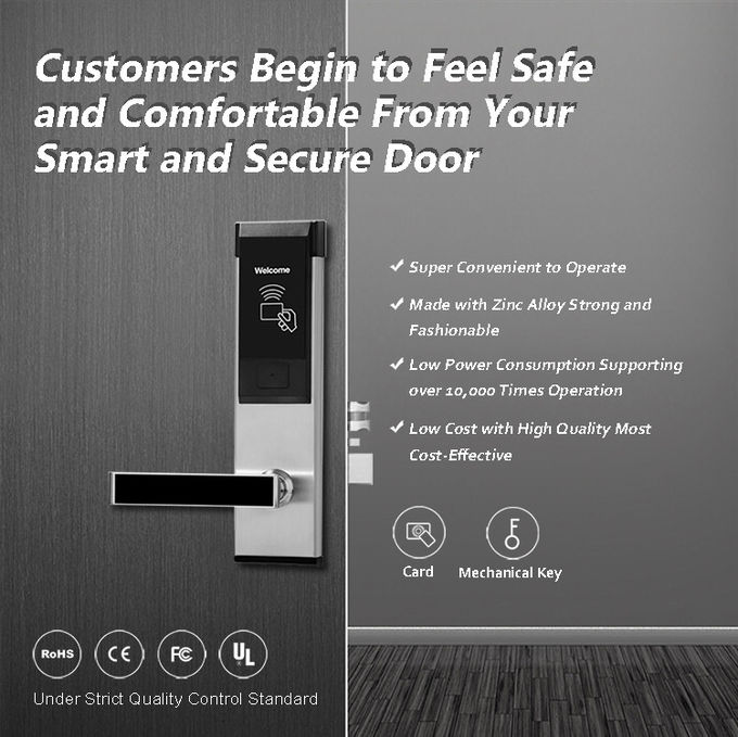 Custom Hotel Electronic Door Locks , Intelligent Rfid Card Door Lock 0
