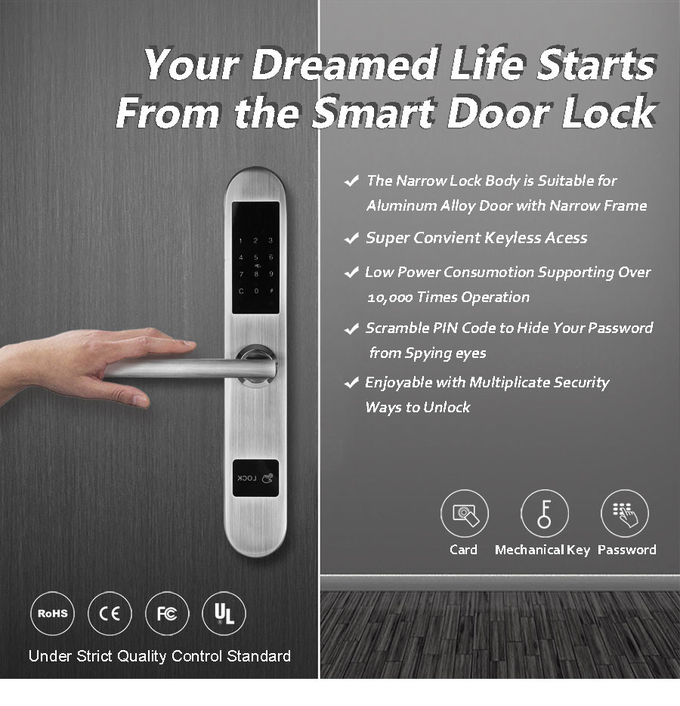 Silver Color Aluminum Sliding Door Lock Unlock By Card And