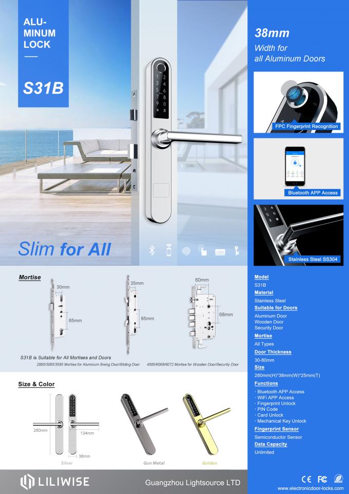 Stainless Steel Smart Fingerprint Door Lock Slim Wifi Bluetooth Remote Control 3