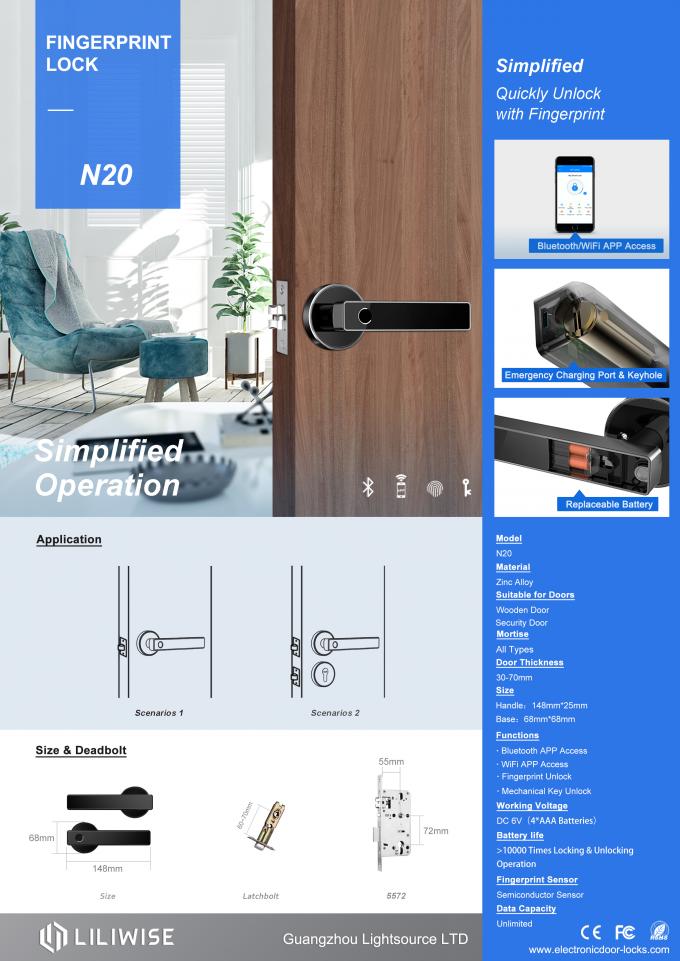 Safety Locks Wireless Bluetooth Remote Control WiFi Fingerprint Electronic Door Handle Lever Lock 1