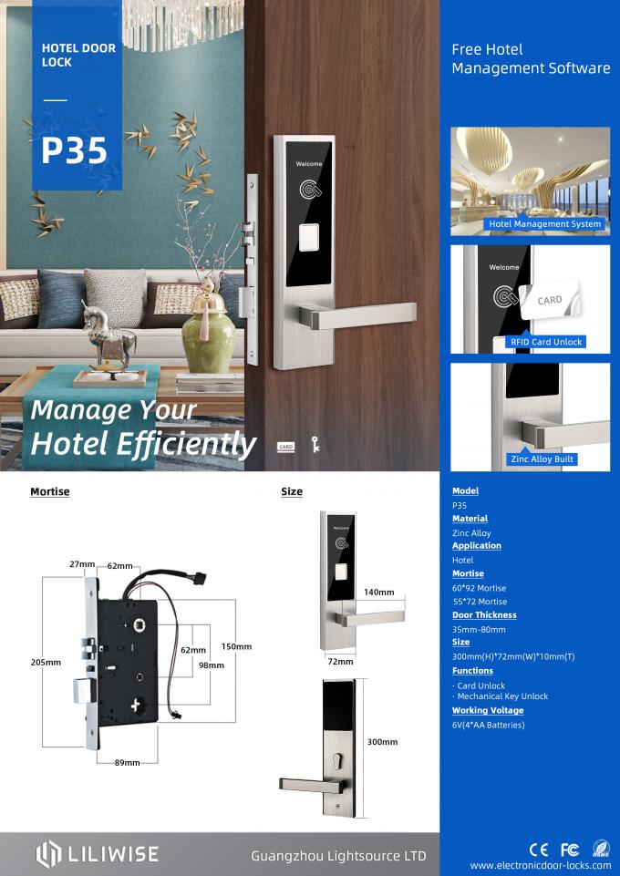 ANSI Card Manual Key Hotel Door Locks Zinc Alloy Material Durable 0