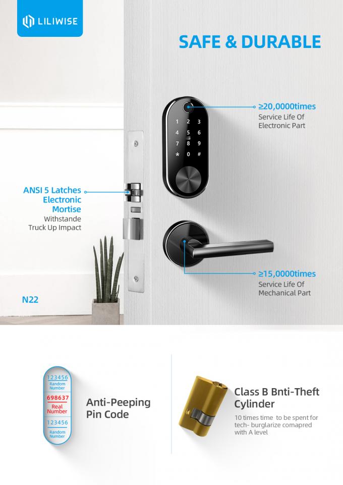 Mobile Wifi Kepad Fingerprint Door Lock With 4*1.5V AAA Battery American Standard 1