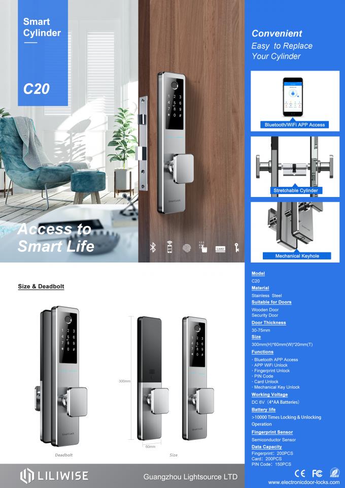 Bluetooth Door Lock Stainless Steel Cylinder Lock Fingerprint Pin Key Unlock 0
