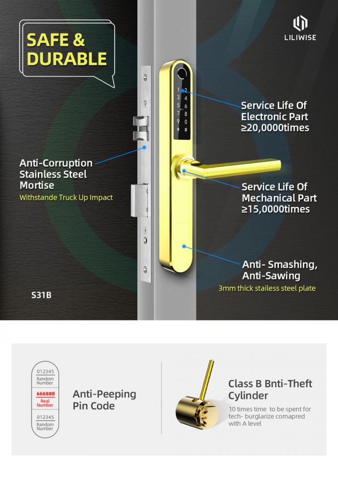 Stainless Steel Smart Fingerprint Aluminium Door Lock With 4x AAA Batteries 2