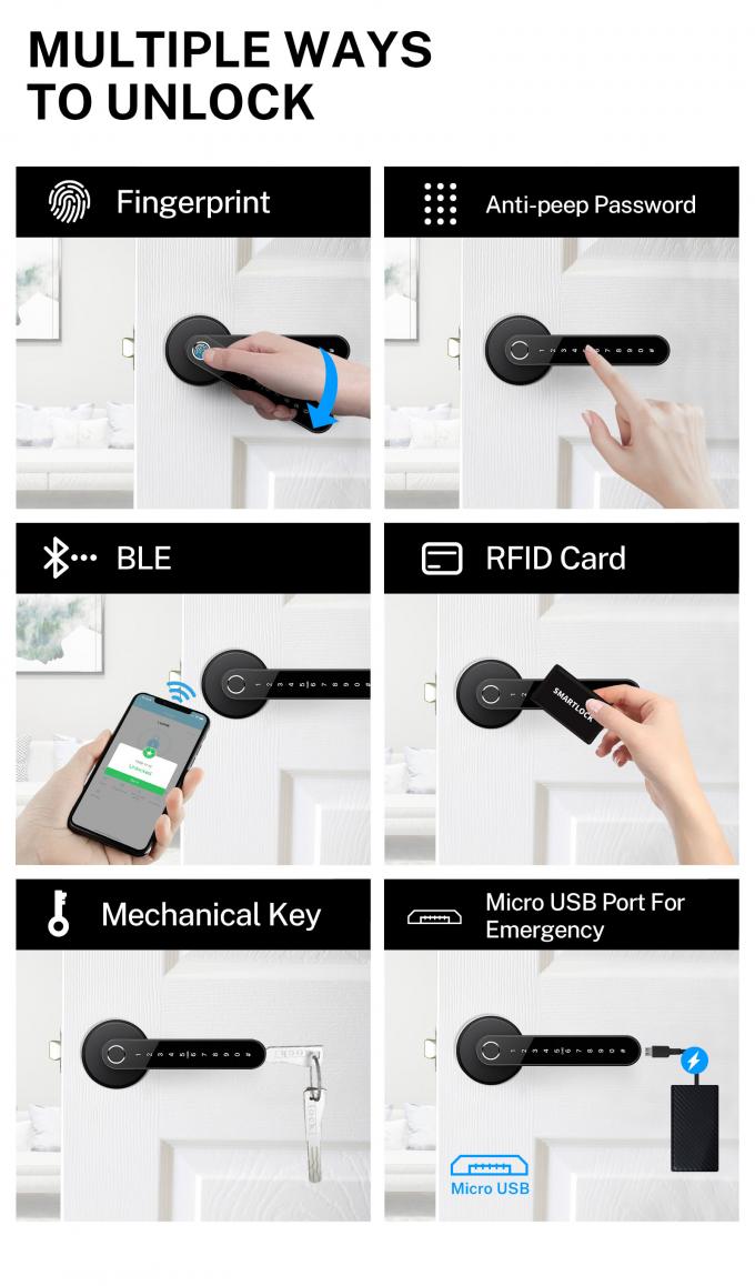 WiFi App Smart Fingerprint Door Handle Lock Identification Time 0.1S 6