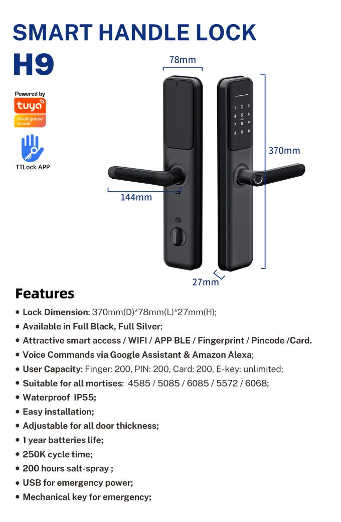 Tuya WiFi Smart Electric Digital Door Lock Waterproof Fingerprint Door Locks 6