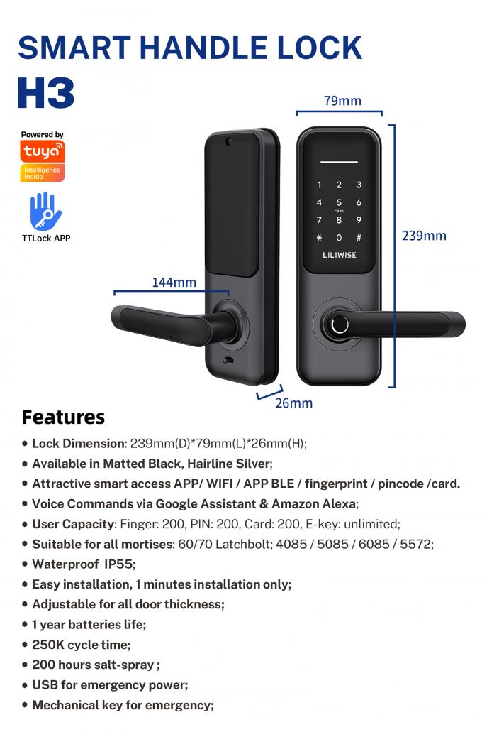High Security Fingerprint Ttlock Smart Lock Tuya WIFI BLE Digital Smart Door Lock 3