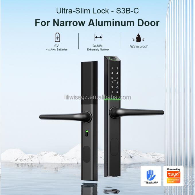 Liliwise Adjustable Cylinder Position Ultra-slim Smart Locks Aluminum Digital Electronic Smart Door Lock for 72mm 85mm 90mm 92mm 2