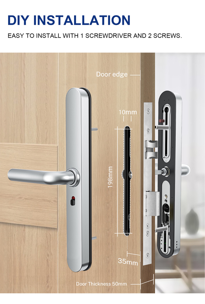 Waterproof Aluminium Door Lock Slim Smart With Cylinder 3