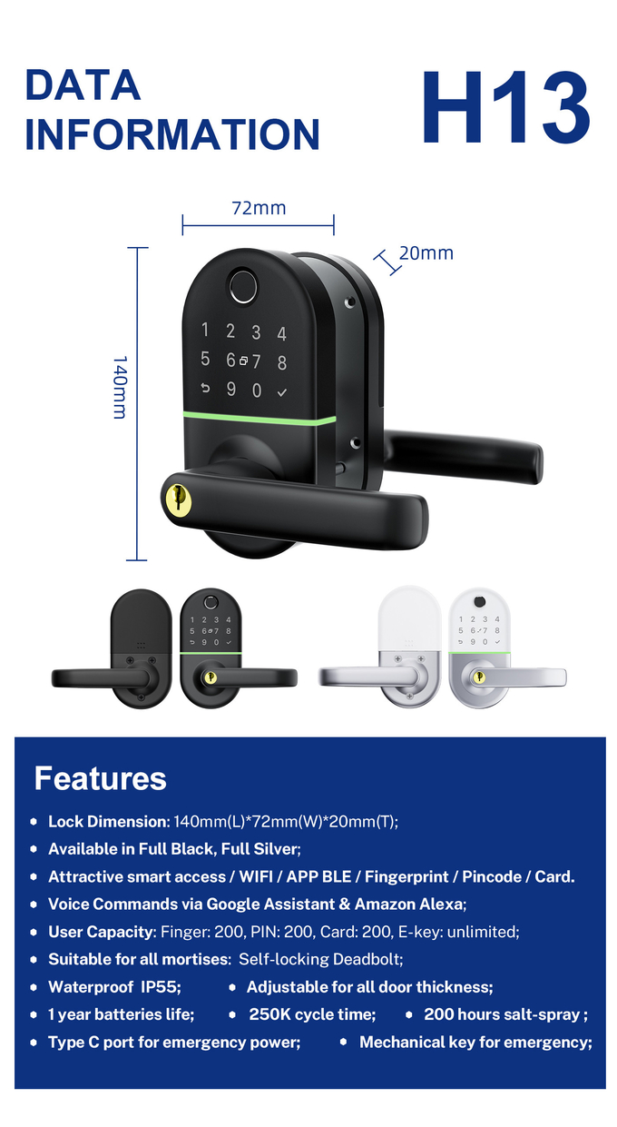 Tuya Wifi Digit Fingerprint Keypad Smart Door Lock Aluminum Alloy Material 5