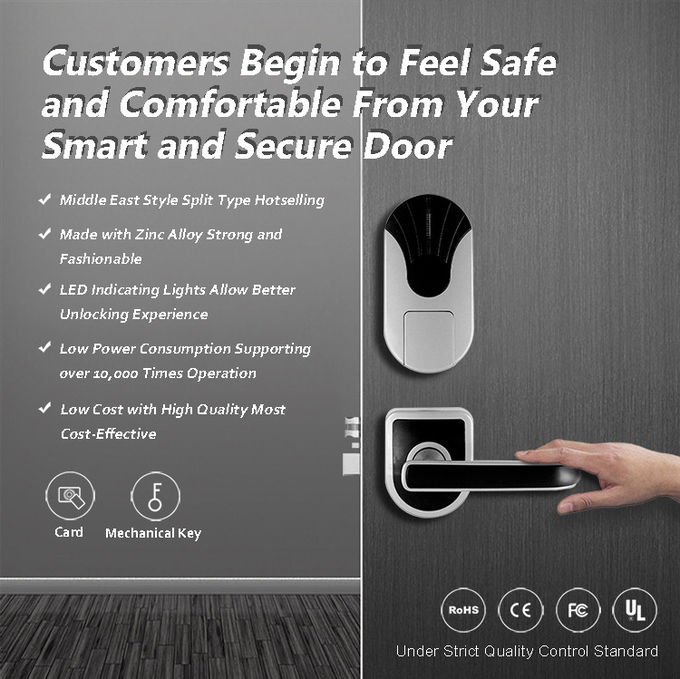 Super Safe Rfid Hotel Door Locks , Custom Smart Card Door Lock 280mm * 80mm 2
