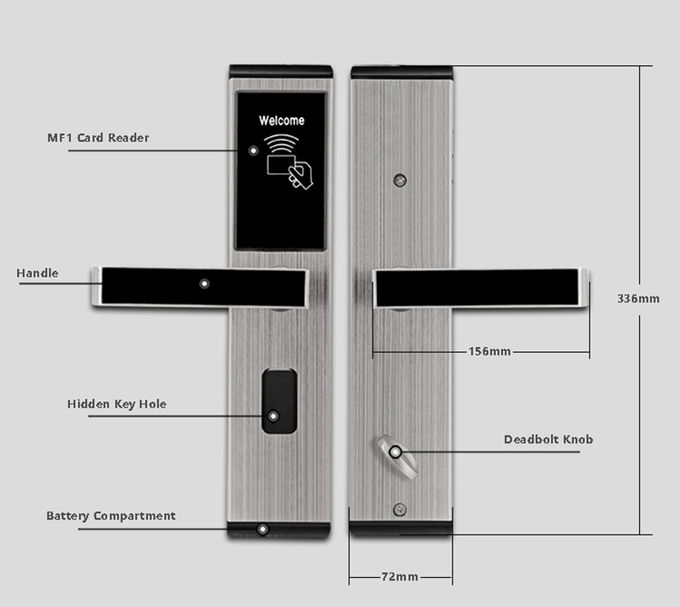 Stainless Steel Keyless Access Locks , Digital Rfid Card Hotel Room Door Locks 2