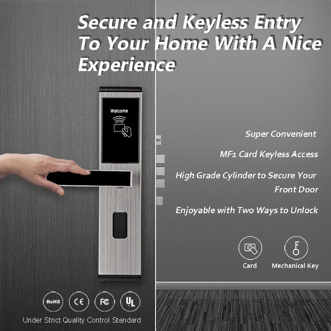 Stainless Steel Keyless Access Locks , Digital Rfid Card Hotel Room Door Locks 0