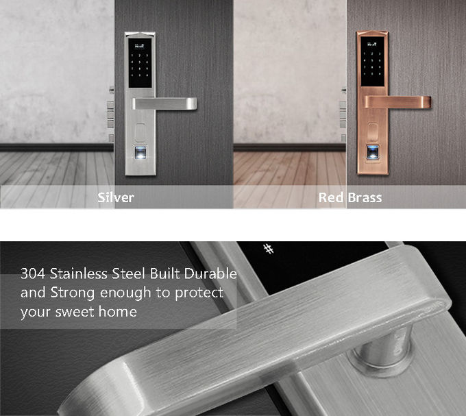 Keyless Residential Door Locks , Fingerprint Hotel Electronic Door Locks 304 Stainless Steel 2