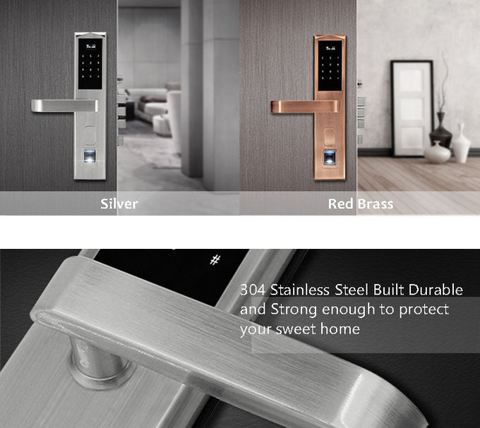 Wood Door Electronic Door Locks Fingerprint Security System Long Battery Life Span 0
