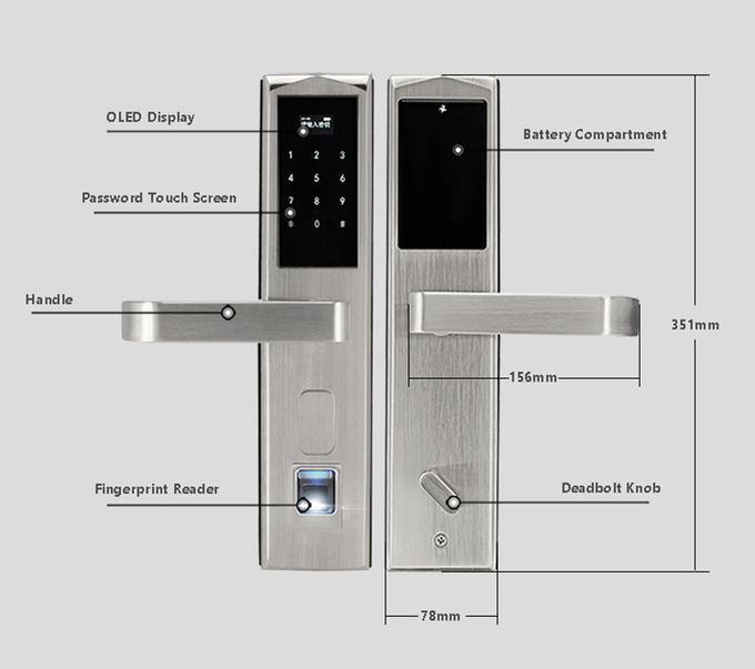 Keyless Residential Door Locks , Fingerprint Hotel Electronic Door Locks 304 Stainless Steel 1