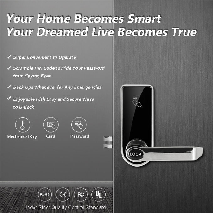 Morden Smart Key Card Door Lock Touch Screen Keypad 168 * 68 * 25 Mm For Apartment 1