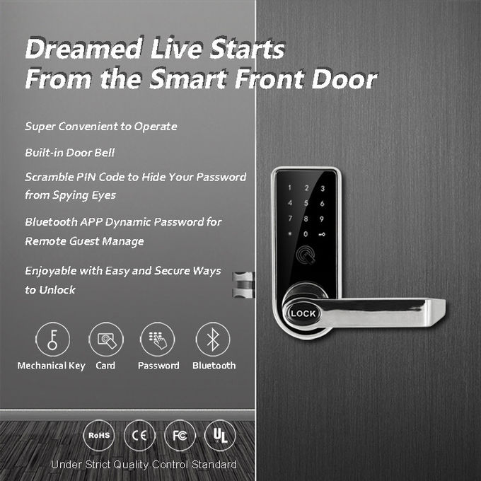 Fingerprint Card Bluetooth Door Lock Light Weight 168mm * 68mm For Homes 0