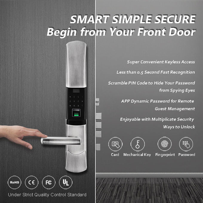 Sliding Electronic Entrance Door Locks , Electronic Bedroom Door Lock With Fngerprint Sensor 0
