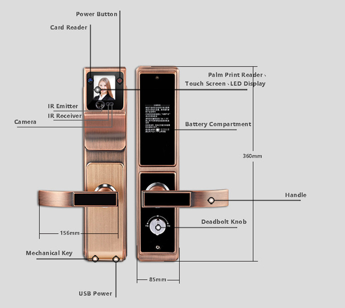 Security Big Panel Fingerprint Zinc Alloy Door Lock IR Face Recognition 4