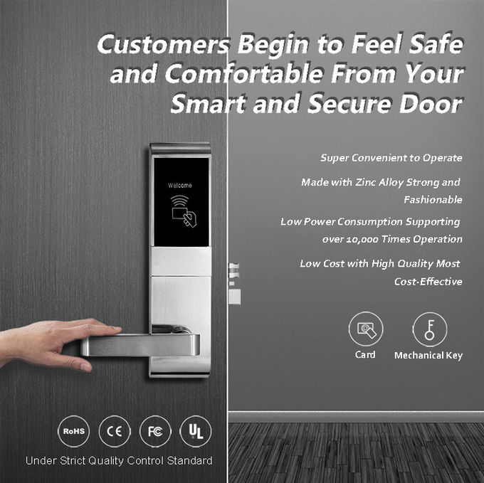 Wood Door RFID Door Lock System , Smart Key Card Door Lock For Hotels 0