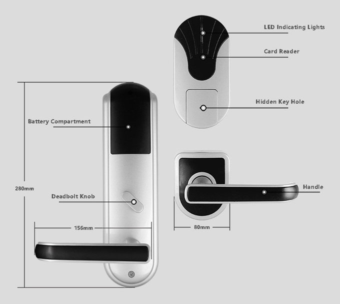 High Security RFID Key Card Door Lock 200 Cards Data Capacity 280 Mm * 80 Mm 2