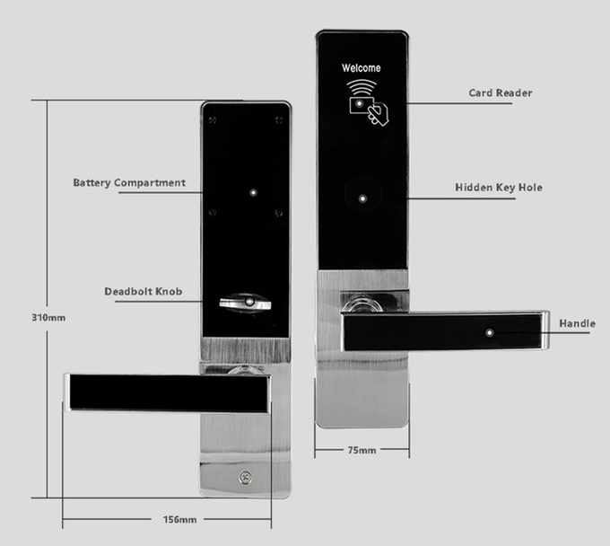 IC Card Bedroom Electronic Front Door Lock Super Convenience 310 * 72mm 1