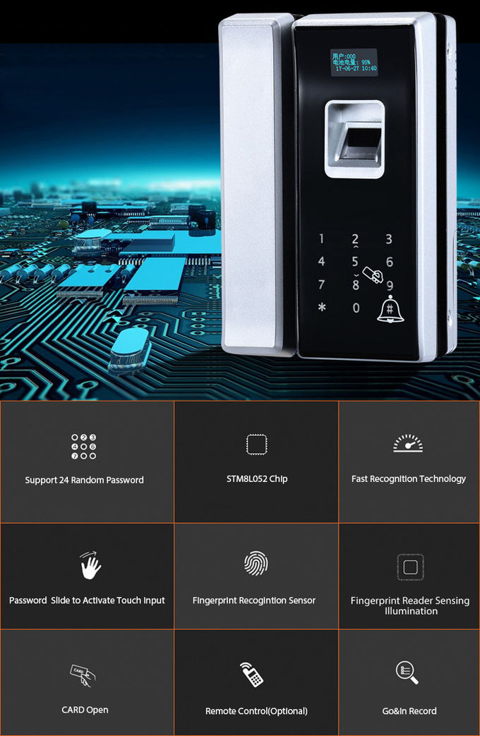 RF Card Biometric Glass Door Lock Semiconductor Sensor Big Data Capacity 0