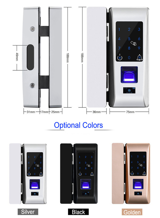 Glass Door Fingerprint Front Door Lock Touch Screen Password Code RFID Card Keyless 1