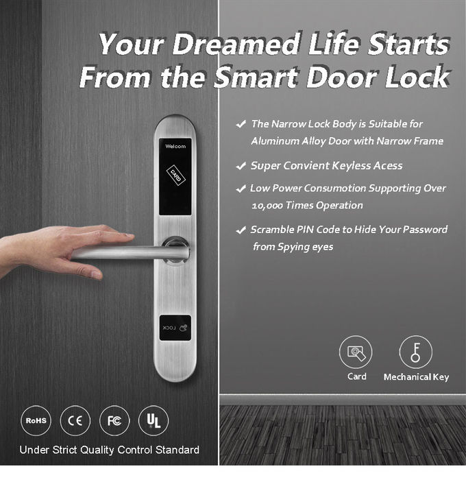 Aluminum Sliding Door Lock Smart Card Key Unlock 20% ~ 90% Working Humidity 0