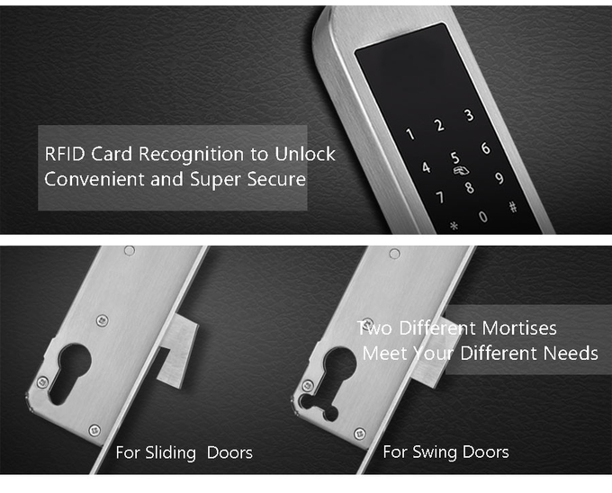 Silver Color Aluminum Sliding Door Lock Unlock By Card And Password 2