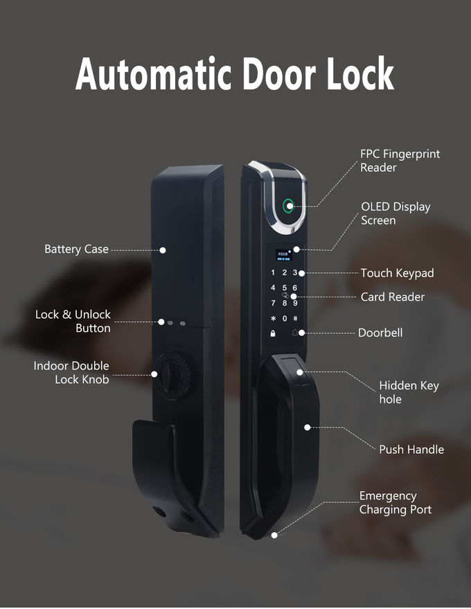 Security Biometric Fingerprint Automatic Door Lock With Mortise CE RoHs FCC 0