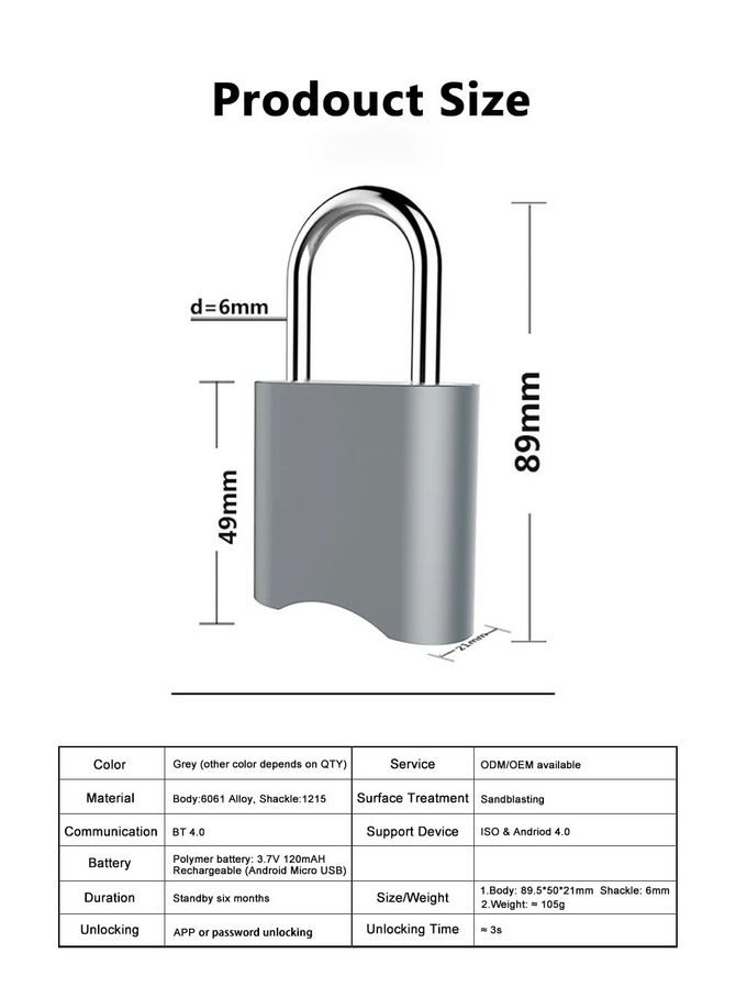 Smart Security Code Door Lock / Digital Password Button Bluetooth Control Multifunction Padlock 2