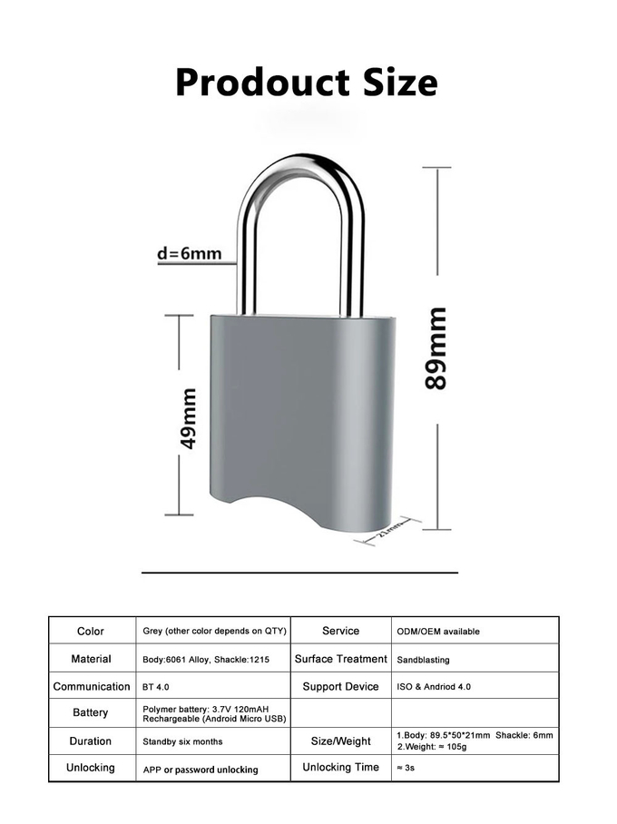 Smart Security Code Door Lock / Digital Password Button Bluetooth Control Multifunction Padlock 2